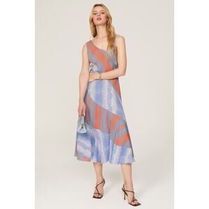 RTR Saunders Sz 2 Orange Blue Alligator Colorblock Print V-Neck Midi Dress